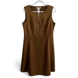 Studio One Women's Dress 14 Brown Half Zip Knee Length Sleeveless Career Office